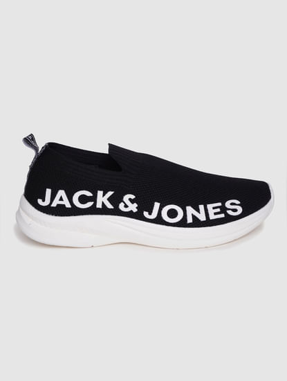 Black Logo Print Slip On Sneakers
