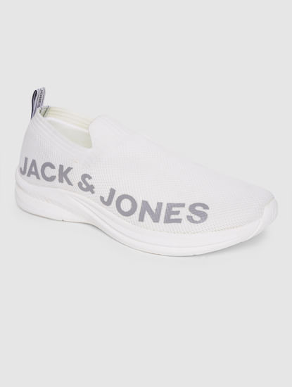 White Logo Print Slip On Sneakers