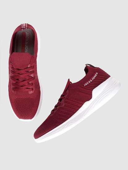 Red Logo Print Lace Up Sneakers
