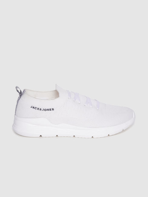 White Logo Print Lace Up Sneakers