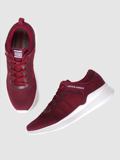 Red Self-Design Lace Up Sneakers