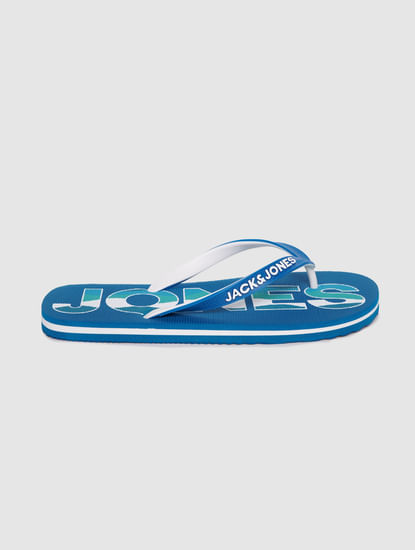Blue Logo Print Flip Flops 