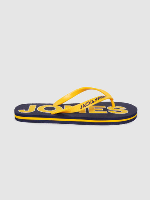 Blue & Yellow Logo Print Flip Flops 