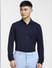 Navy Blue Knitted Full Sleeves Shirt_407267+2