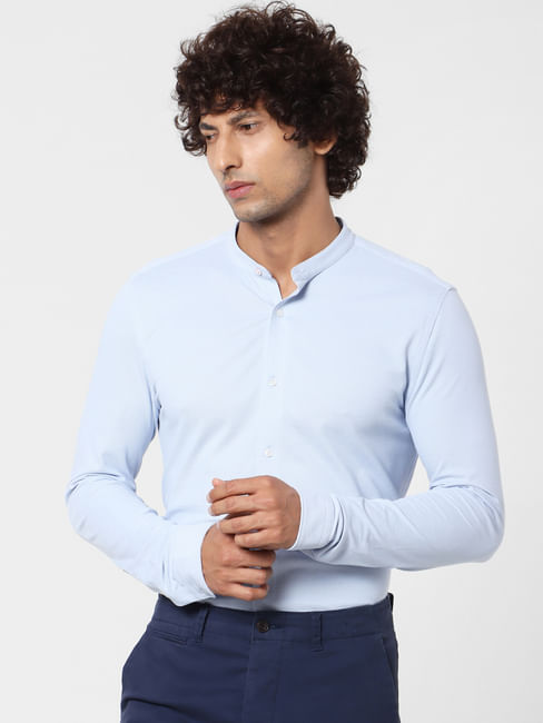 Light Blue Mandarin Collar Full Sleeves Shirt