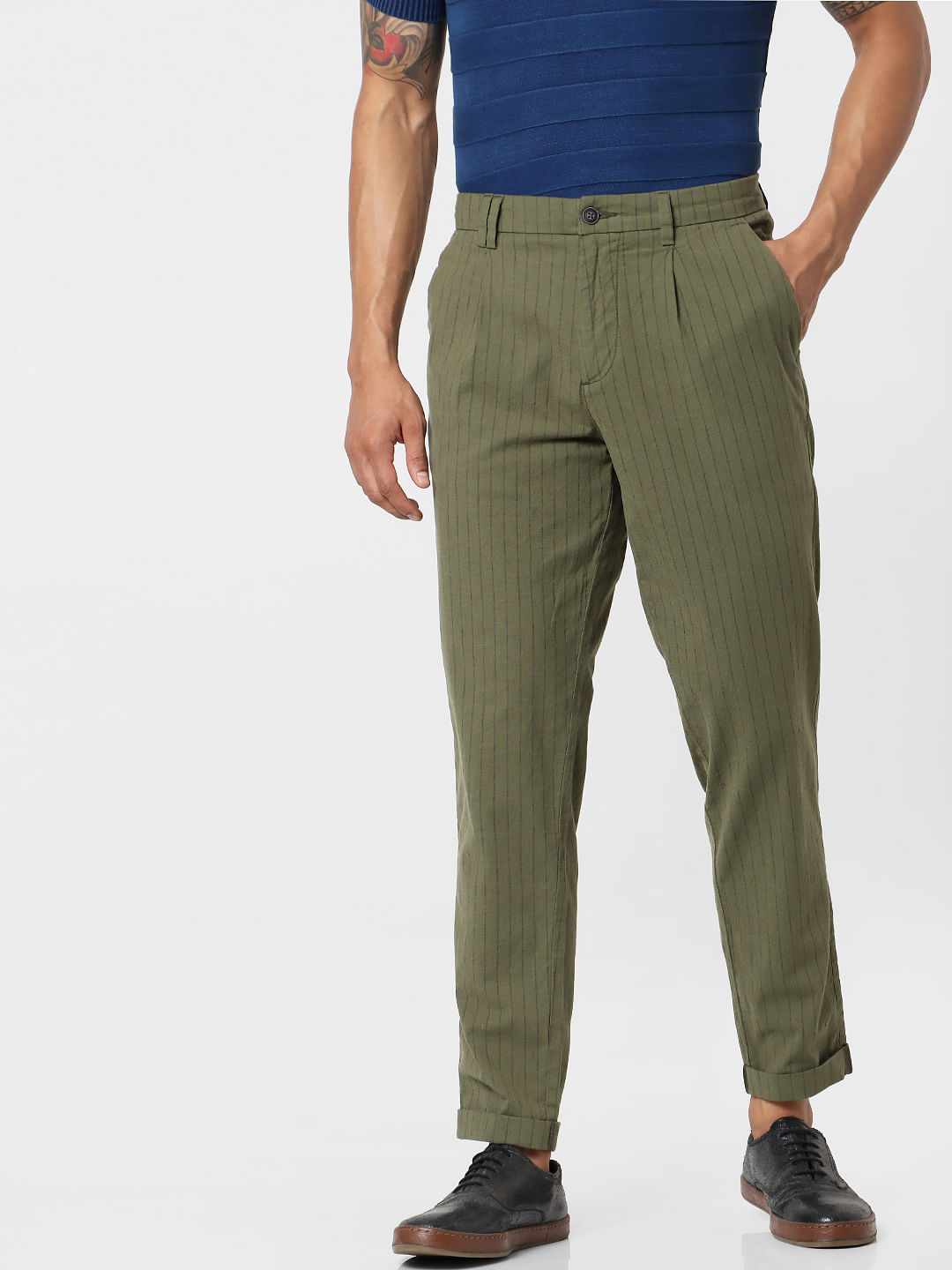 Jade Green Stripe Print Palazzo Trousers  Quiz Clothing