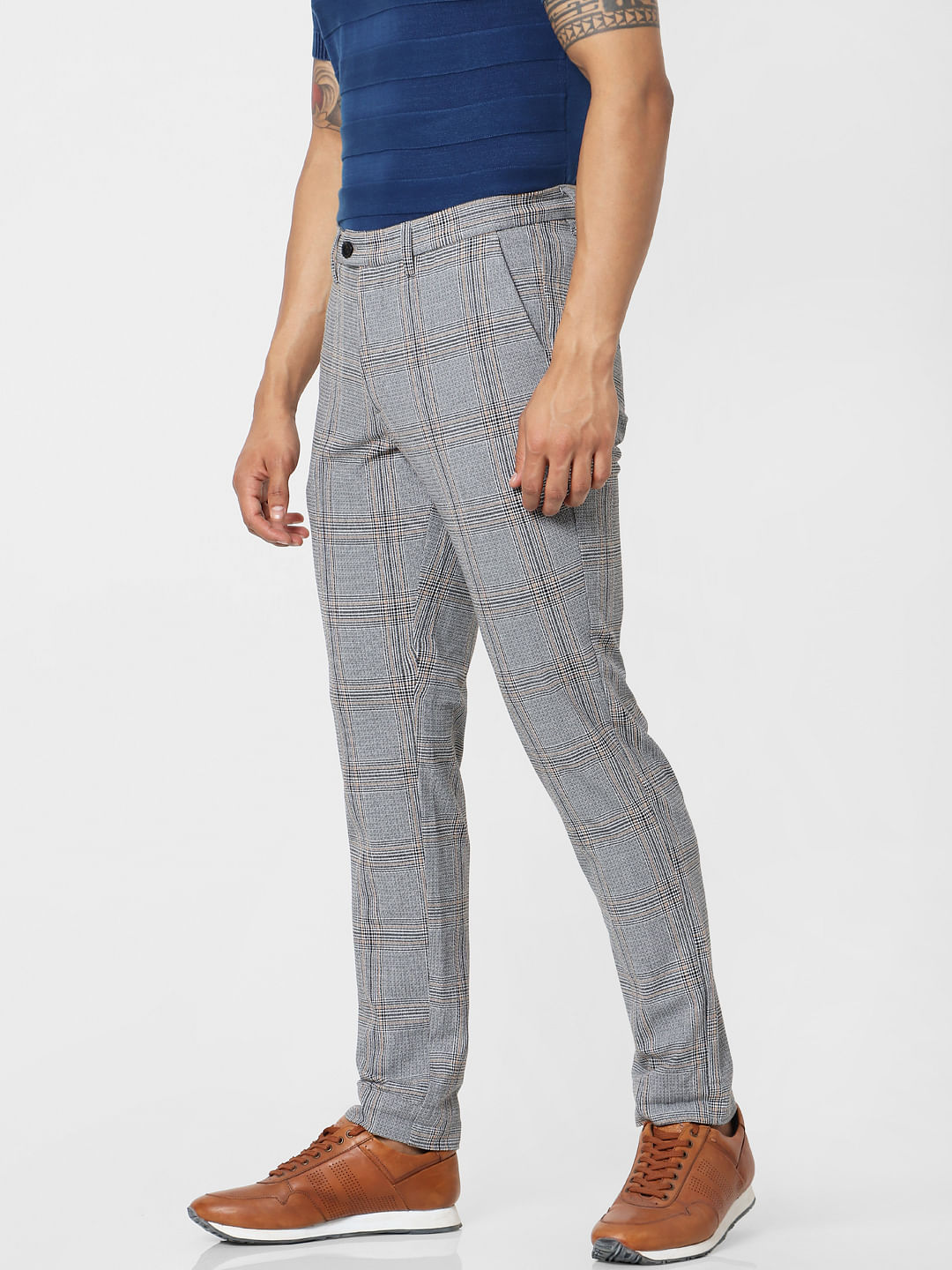 Decible Slim Fit Blue Formal Polyster Trousers For Men
