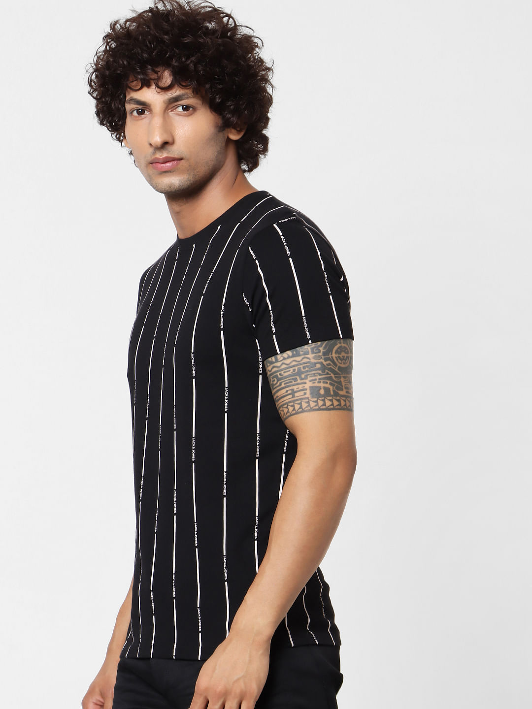 Black and white striped outlet v neck t shirt