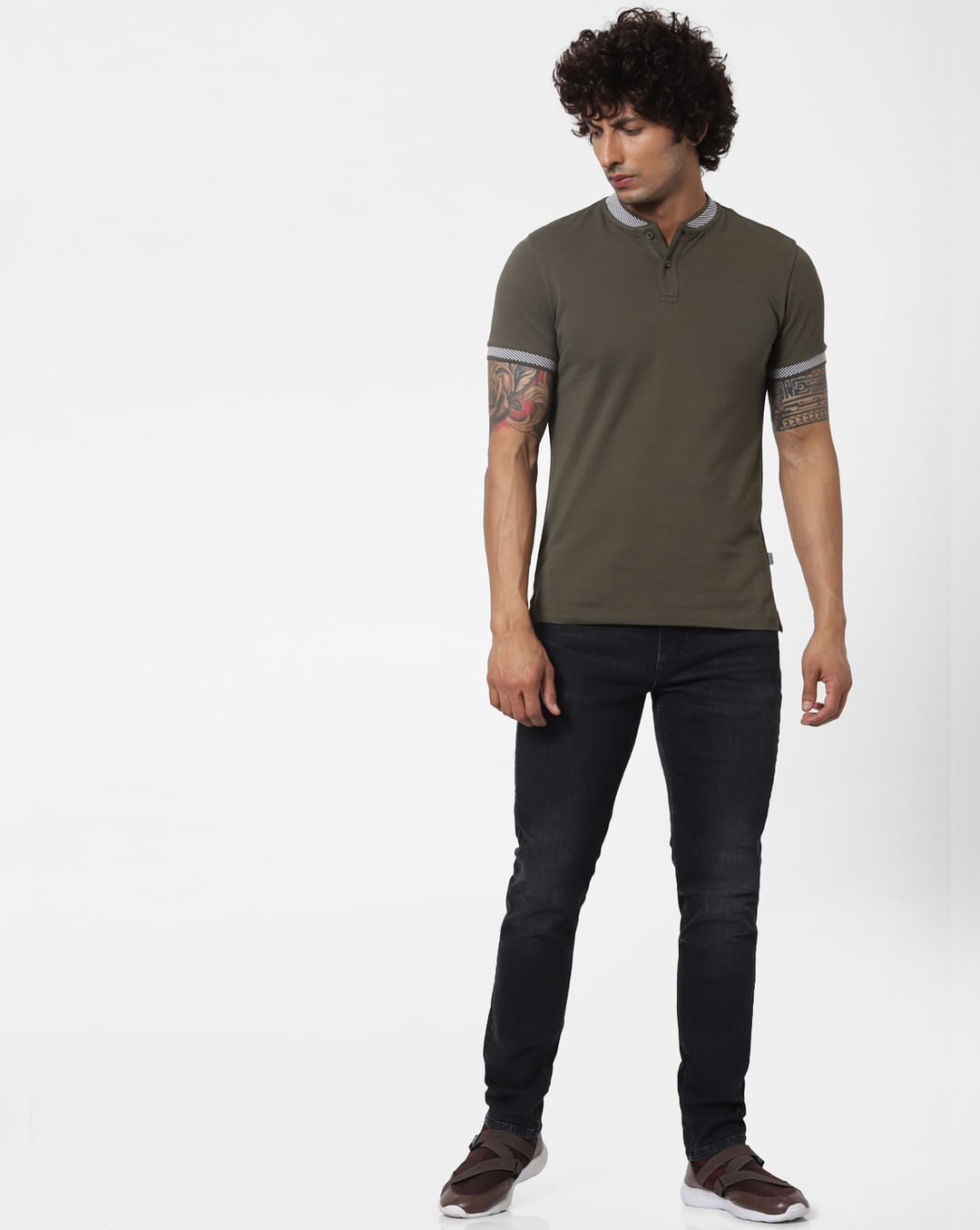 Buy Olive Green Polo Neck T-shirt Online in India - Flat 40% Off