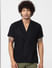 Black Lapel Linen Blend Short Sleeves Shirt