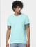 Green Textured Knit Crew Neck T-shirt_382341+2