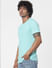 Green Textured Knit Crew Neck T-shirt_382341+3