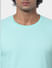 Green Textured Knit Crew Neck T-shirt_382341+5