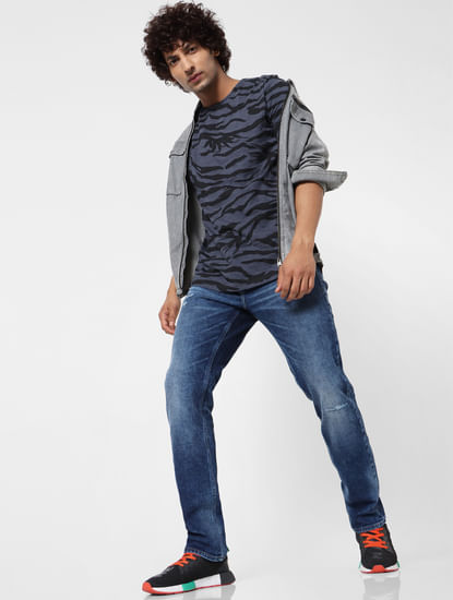 Blue Mid Rise Tim Washed Slim Fit Jeans