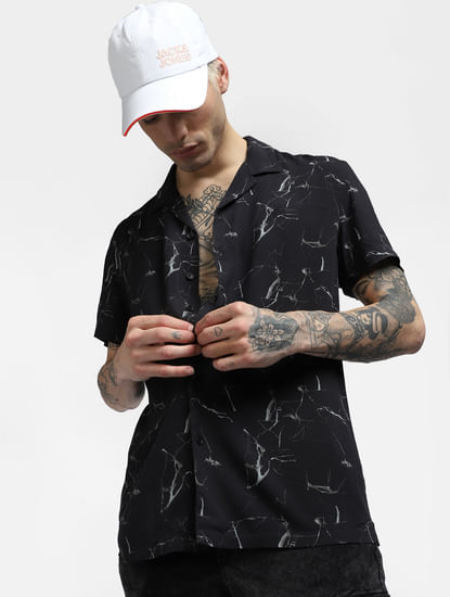 Black Abstract Print Half Sleeves Shirt