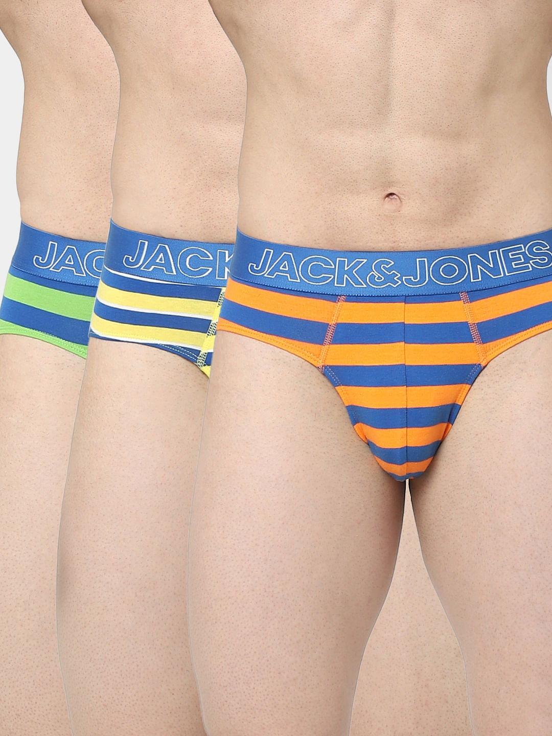 Pack Of 3 Orange Blue Green Striped Briefs