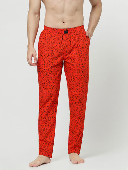 Navy Red Cotton Elastic Lounge Wear Pajama Pant Online In India