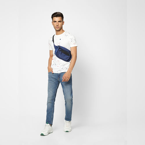 JACK&JONES White Printed Crew Neck T-shirt
