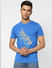 Blue Typographic Logo Crew Neck T-shirt_401149+2