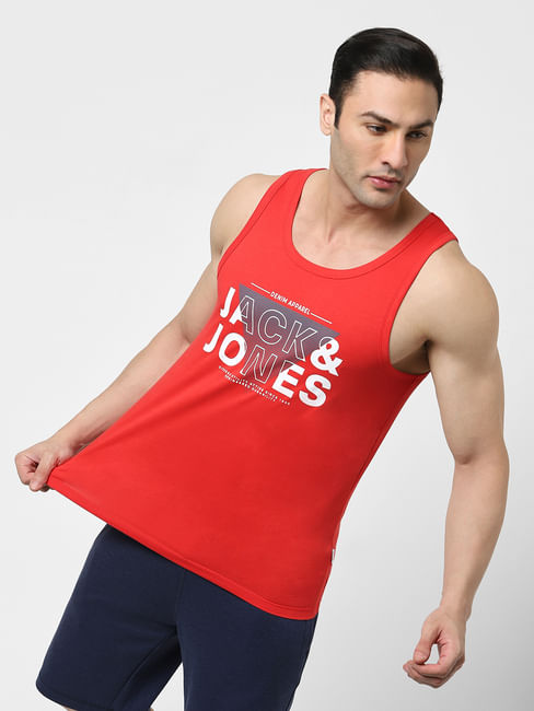 Red Logo Print Fashion Vest