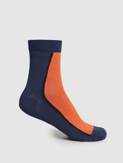 Navy Blue Colourblocked Mid-Length Socks