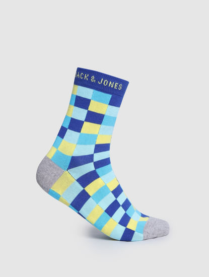 Blue Check Print Mid-Length Socks