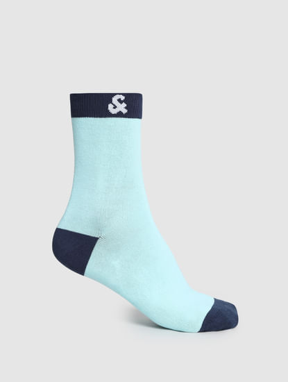 Green Colourblocked Mid-Length Socks