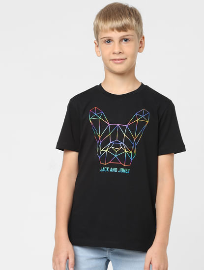 Boys Black Graphic Print T-shirt