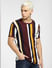 Maroon Striped Knit Crew Neck T-shirt_402166+2