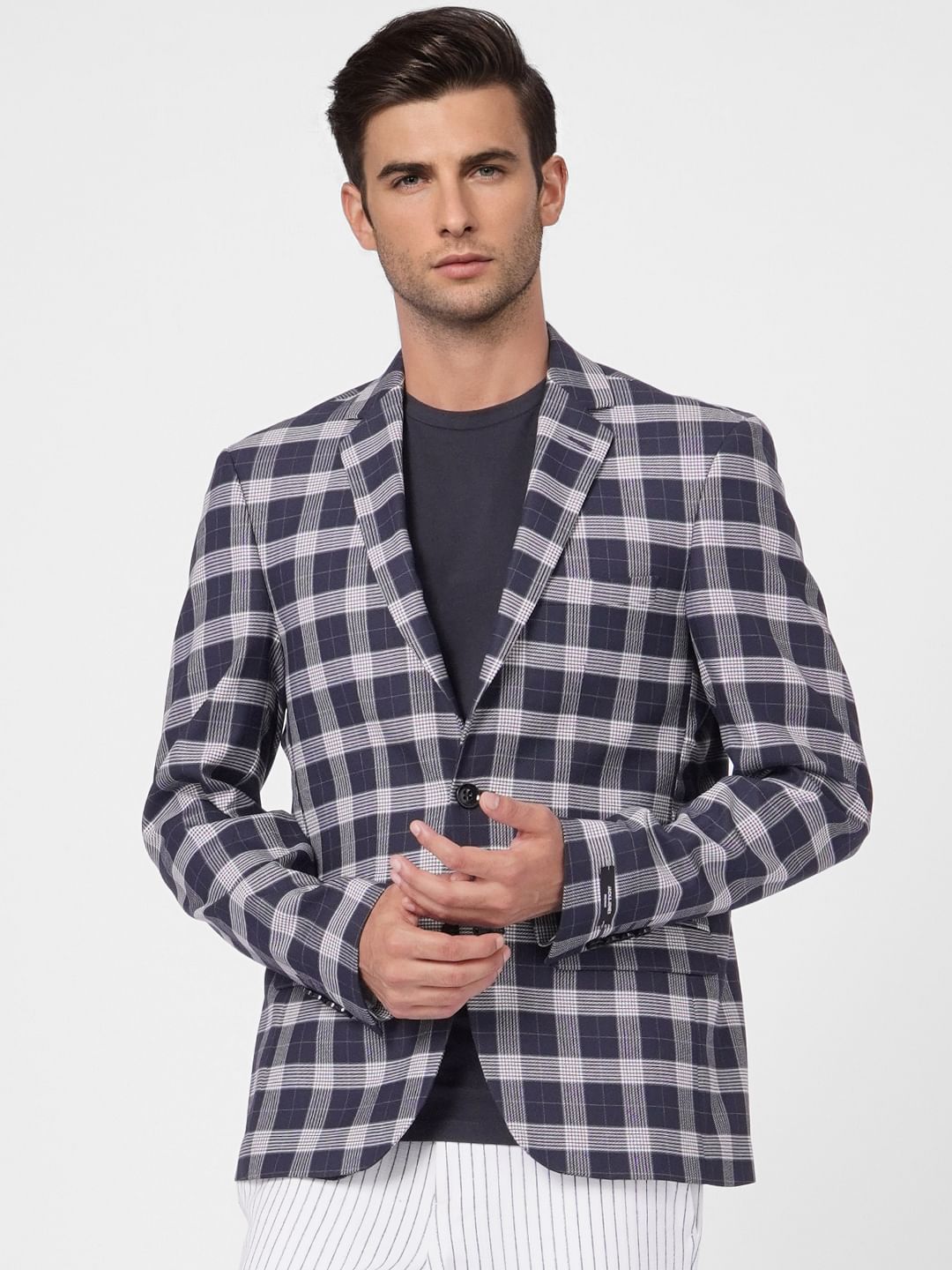 Dark blue shop checked blazer