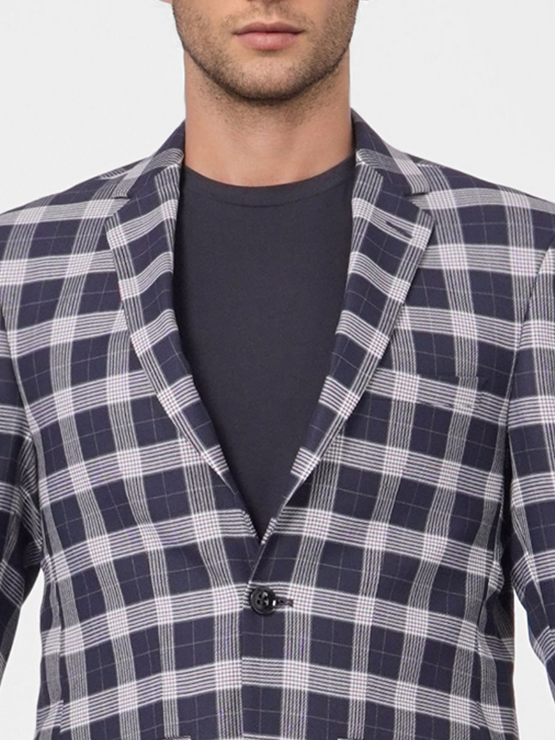 Dark blue clearance check blazer