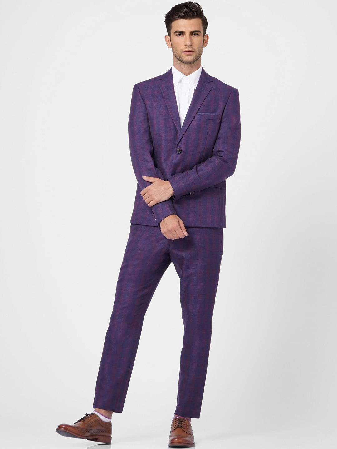 Ben Sherman  Purple Checked Skinny Fit Trousers  Suit Direct