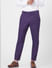 Purple Mid Rise Check Linen Trousers_402209+2