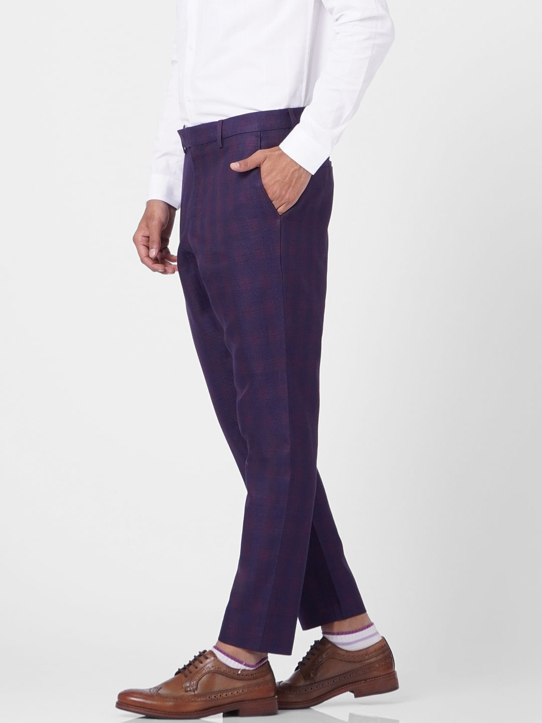 Mens Business Suit Pants Slim Fit Flex Flat Front Pant Purple at Amazon  Mens Clothing store
