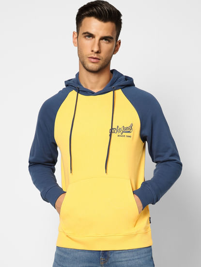 Yellow Colourblocked Hooded Sweatshirt