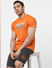 Orange Logo Print Crew Neck T-shirt_402005+1