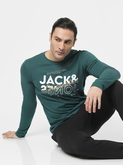 Green Typographic Logo Full Sleeves T-shirt