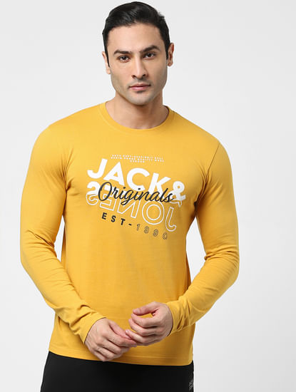 Yellow Typographic Logo Full Sleeves T-shirt