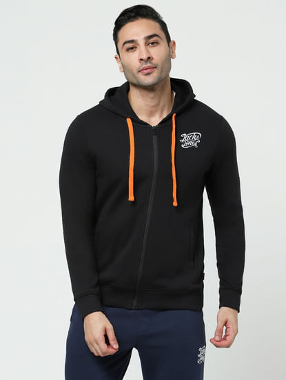 Black Zip-Up Hooded Sweatshirt
