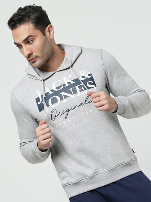Grey Typographic Logo Hooded Sweatshirt
