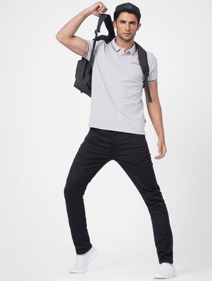 White Logo Print Polo Neck T-shirt