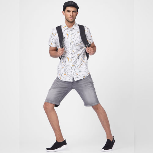 JACK&JONES White Abstract Print Short Sleeves Shirt