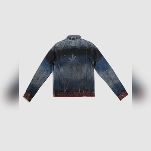 Boys Blue Tropical Print Denim Jacket