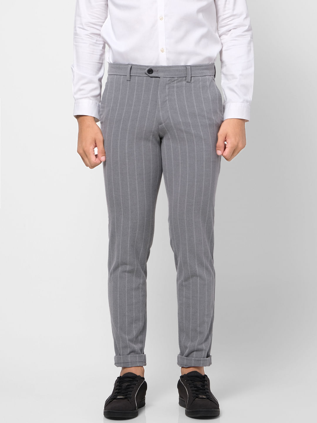 grey striped pants