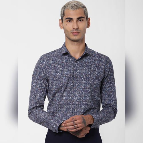 JACK&JONES Blue All Over Print Full Sleeves Shirt
