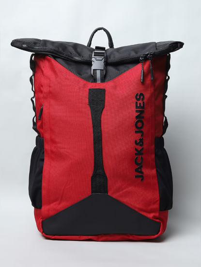 Red Colourblocked Roll Top Backpack