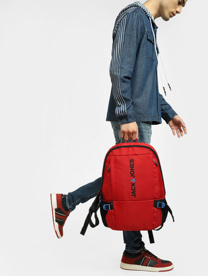 Red Logo Print Backpack