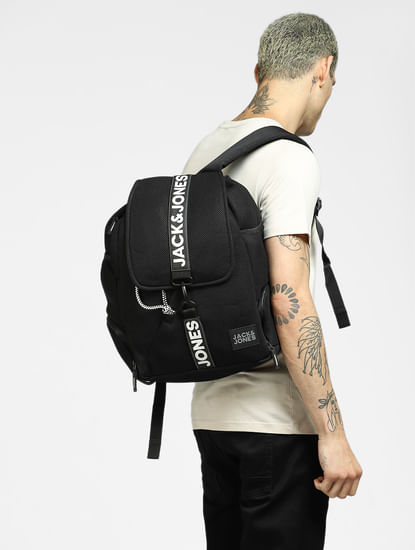 Black Logo Print Mesh Backpack