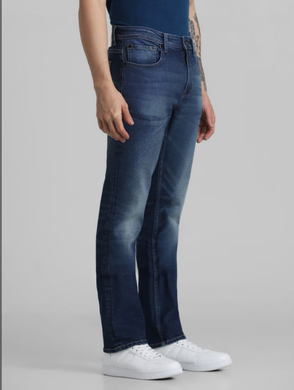 Blue Mid Rise Washed Regular Fit Jeans