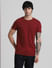 Dark Red Logo Text Crew Neck T-shirt_409373+2